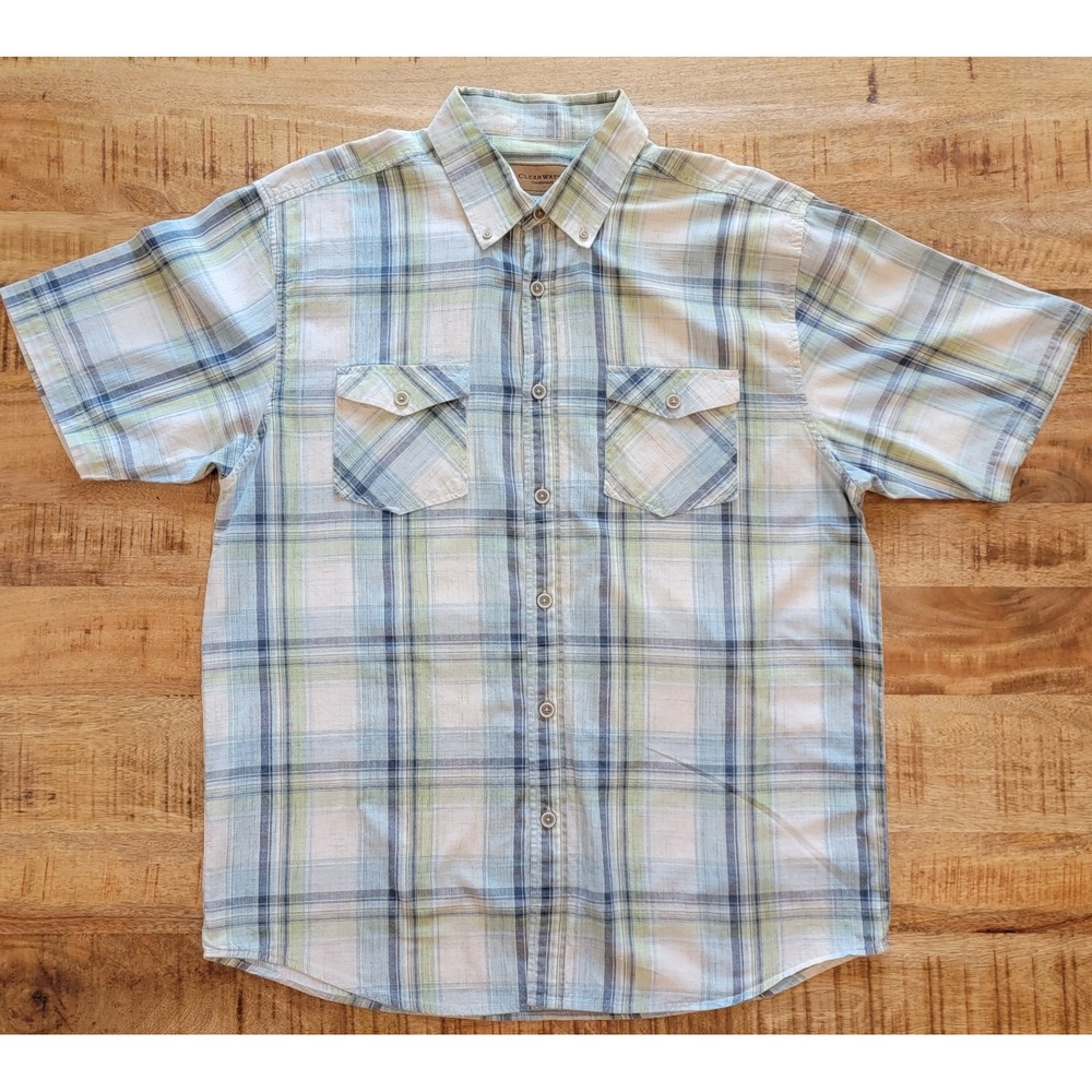 ClearWater Outfitters Mens Blue Plaid Short Sleeve Button-Down Shirt XL